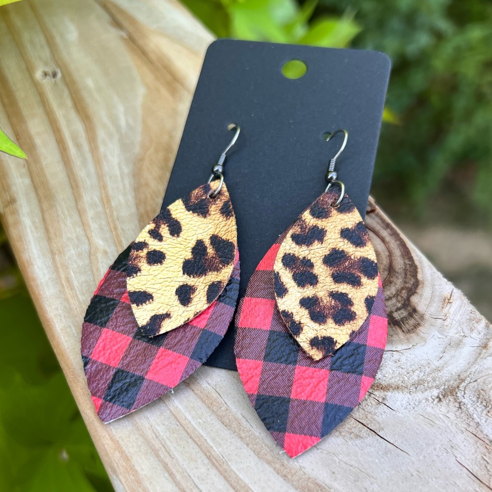 Leather Earrings | Plaid Earrings | Fall Jewelry | Leather Jewelry